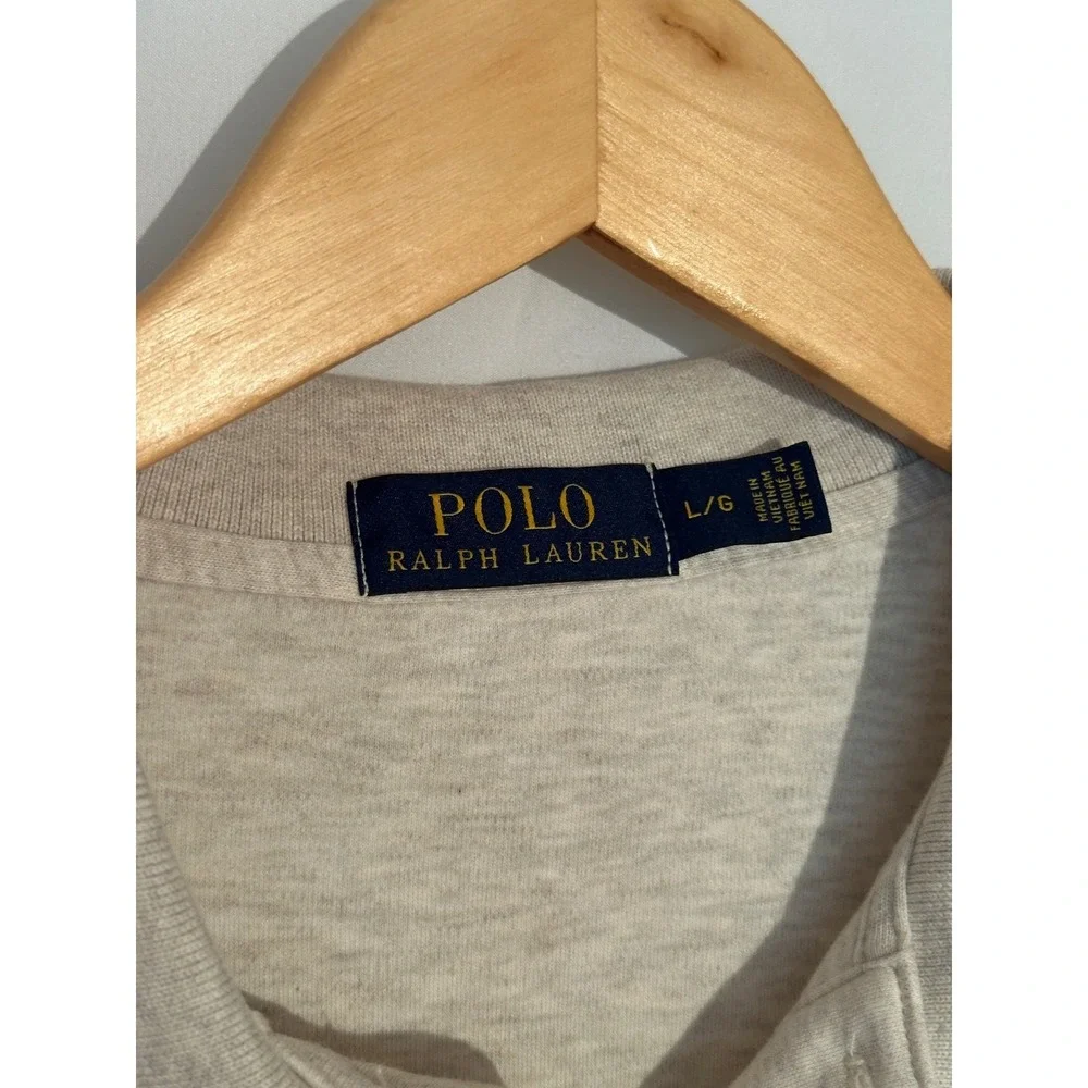 Polo Ralph Lauren Mens Short Sleeve Polo Shirt Heather Oatmeal‎ Beige Cotton L